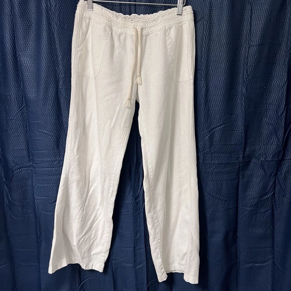 Kiss & Cry Linen Pants Large Ivory Wide Leg Casual Flowy Beach‎ Money Luxury EC